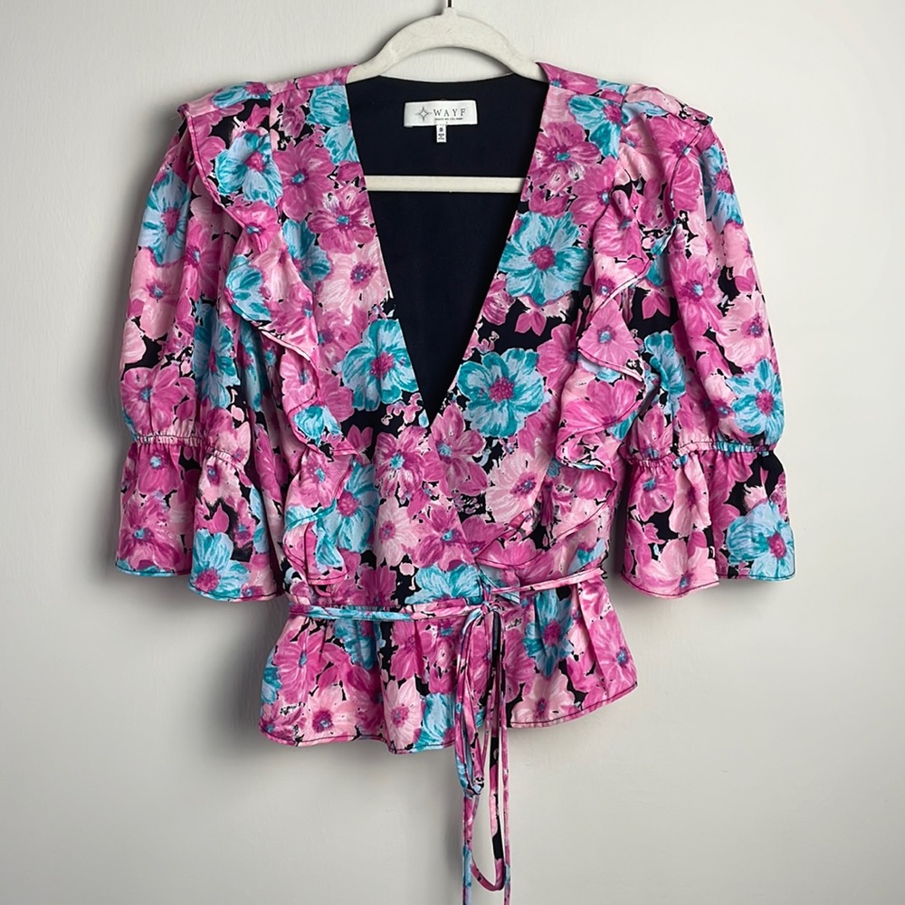 WAYF Floral Tie-Waist Blouse - Size S
